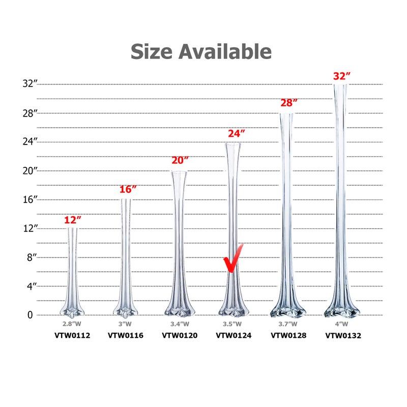 WGVI WGV Eiffel Tower Vase, Open 1.5", Height 24", (Multiple Sizes Choices) Clear Glass Floral Container with Sturdy Base, Flower Centerpiece for Wedding Event Home Decor, Arts Crafts, 1 Piece - Image 3